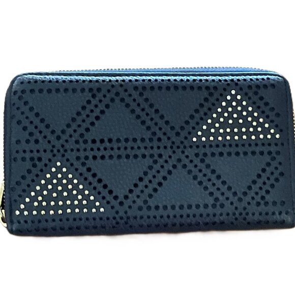 Zip Around Clutch/Wallet Navy with Gold Studs - Picture 1 of 3